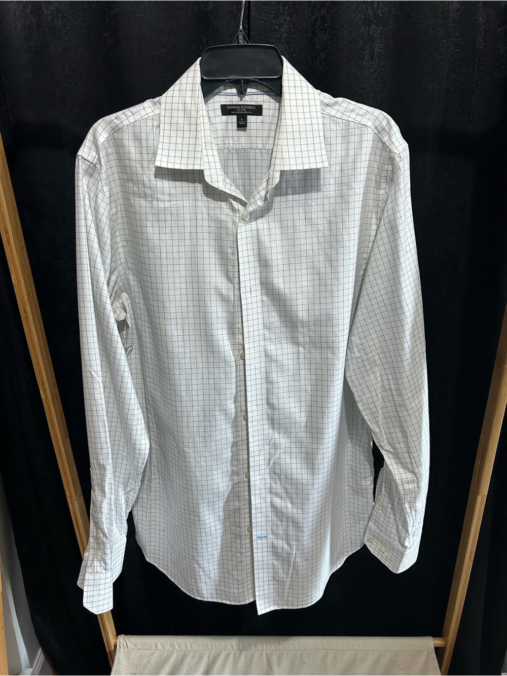 Banana Republic White Dress Shirt with Gray Windowpane Grid